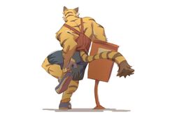  2018 3:2 5_fingers anthro arm_support biceps bottomwear brown_body brown_fur brown_stripes brown_tail clothed clothing felid fingers footwear fully_clothed fur hi_res leaning male mammal markings morenatsu multicolored_body multicolored_fur muscular muscular_anthro muscular_male nyuudles orange_body orange_fur orange_tail pantherine rear_view red_clothing red_shirt red_topwear shirt shoes shorts solo striped_body striped_fur striped_markings striped_tail stripes tail tail_markings tank_top tiger topwear torahiko_(morenatsu) two_tone_tail white_body white_fur 