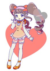  bad_id bad_pixiv_id bow brown_eyes brown_hair center_frills character_name chibimi chibita commentary_request dress facial_mark female frills genderswap_(mtf) hairband heart kima long_hair osomatsu-san osomatsu_(series) rule_63 smile solo thighhighs twintails whisker_markings 