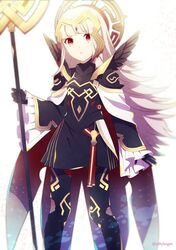  armor bad_id bad_twitter_id black_armor black_gloves cape commentary crml_orng crown female fire_emblem fire_emblem_heroes gloves grey_hair hair_ornament highres holding holding_staff long_hair long_sleeves parted_lips red_eyes shoulder_armor simple_background solo staff standing twitter_username veronica_(brave_princess)_(fire_emblem) veronica_(fire_emblem) white_background 