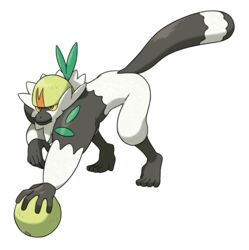  colored_sclera commentary english_commentary full_body highres lemur no_humans official_art orange_eyes passimian pokemon pokemon_(creature) solo transparent_background yellow_sclera 