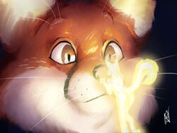  4:3 anthro brown_eyes canid canine cross-eyed duo eyebrows female fox fur glowing male mammal mythology nahadon raised_eyebrow raised_tail red_body red_fur surprise tail tan_body tan_fur will-o&#039;-the-wisp 