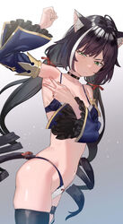  animal_ear_fluff animal_ears arm_up armpits bad_id bad_twitter_id bare_shoulders black_hair black_thighhighs bow bow_panties bra breasts cat_ears cat_girl cat_tail choker closed_mouth cowboy_shot detached_sleeves female frilled_sleeves frills frown gradient_background green_eyes highres karyl_(princess_connect!) long_hair looking_at_viewer low_twintails multicolored_hair navel panties presenting_armpit princess_connect! skindentation small_breasts solo spread_armpit streaked_hair subachi tail tail_bow tail_ornament thigh_strap thighhighs twintails two-tone_hair underwear very_long_hair white_hair 