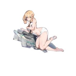  bare_legs bare_shoulders barefoot bikini blonde_hair blush breasts closed_mouth feet female floor girls&#039;_frontline green_eyes hand_on_breast hand_on_floor highres legs looking_at_viewer medium_breasts medium_hair mole mole_under_eye navel official_art on_floor phone px4_storm_(girls&#039;_frontline) px4_storm_(seaside_paradigm)_(girls&#039;_frontline) rainli sandals single_sandal solo stomach summer sweat swimsuit toenails toes torn_clothes torn_swimsuit transparent_background viewfinder white_bikini 