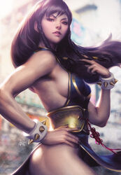  alternate_costume artgerm brown_hair capcom chun-li chun-li_(battle_ouffit_sfv) female female_only hand_on_hip human long_hair sideboob solo standing street_fighter 