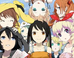  6+girls :p ahoge alice_carroll aqua_eyes arancia aria_(manga) bad_id bad_pixiv_id bikini bikini_bottom_only black_hair blue_eyes borrowed_character bow brown_eyes brown_hair chains closed_eyes comiket cross-shaped_pupils crossover darth_wooser detached_sleeves francisco_valle grin habit hair_ornament hairbow hairclip headset kagamine_rin long_hair looking_up maid_headdress multiple_crossover multiple_girls neon_genesis_evangelion nia_teppelin nun open_mouth original personification profile rebuild_of_evangelion sf-a2_miki smile souryuu_asuka_langley star_(symbol) supercell_(band) swimsuit symbol-shaped_pupils takagi_(tansuke) tengen_toppa_gurren_lagann ticket tongue tongue_out twintails upside-down vocaloid wooser_(character) 