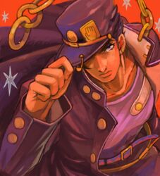  1boy bad_drawr_id bad_id black_hair blue_eyes chains gakuran hat ishiima_shiro jojo_no_kimyou_na_bouken kujo_jotaro long_coat male_focus oekaki school_uniform solo stardust_crusaders 