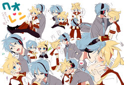  2boys banana blush cosplay food fruit hatsune_mikuo kagamine_len kissing leek male male_focus multiple_boys nervous shy sing singing spring_onion translation_request vocaloid yaoi 