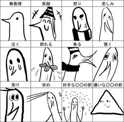  1boy anger_vein arms_up blush commentary_request expression_chart expressions greyscale happy laughing monochrome multiple_views onodera_punpun oyasumi_punpun scarf sweat tears translated ufufufufufufu 