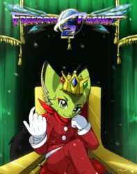  anthro breasts carol_tea clothed clothing crown felid feline felis female freedom_planet fur galaxytrail gloves green_body green_eyes green_fur handwear headgear kenjikanzaki05 mammal scarf solo wildcat 