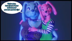  16:9 3d_(artwork) alternative_fashion black_border blue&#039;s_clues blue_(blue&#039;s_clues) border canid canine digital_media_(artwork) duo english_text female femboy goth hi_res magenta_(blue&#039;s_clues) male mammal nickelodeon omochalaroo text widescreen 