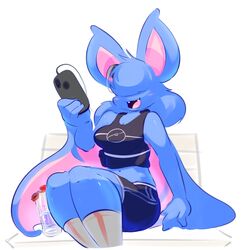  2019 anthro anthrofied bangs_(elpatrixf) black_clothing black_shirt black_tank_top black_topwear blush breasts cellphone cleavage clothed clothing crop_top electronics elpatrixf fan_character fangs female fur generation_1_pokemon hair hair_over_eyes headphones holding_object mammal membrane_(anatomy) membranous_wings midriff navel nintendo open_mouth phone pokemon pokemon_(species) pokemorph print_clothing print_shirt print_tank_top print_topwear shirt simple_background smile solo tank_top teeth topwear winged_arms wings zubat 