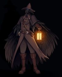  2021 alternate_species anthro avian beak bird black_beak bloodborne blue_eyes clothed clothing corvid corvus_(genus) crow digital_media_(artwork) eileen_the_crow_(bloodborne) feathered_wings feathers fromsoftware furrification hi_res knight_dd male oscine passerine solo sony_corporation sony_interactive_entertainment wings 