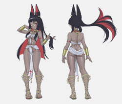  :d animal_ear_fluff animal_ears ankh ankh_print anubis_(mythology) ass black_hair bracelet breasts cheshirrr colored_inner_hair commentary dark-skinned_female dark_skin dress earrings egyptian egyptian_clothes egyptian_mythology english_commentary eyeshadow facial_mark female fingernails floating_hair gladiator_sandals hair_tubes hand_up highres jackal_ears jewelry loincloth long_hair looking_at_viewer makeup medium_breasts multicolored_hair multiple_views nail_polish no_panties o-ring_dress original pelvic_curtain red_hair red_nails revealing_clothes sandals shoulder_blades simple_background smile toenail_polish toenails two-tone_hair underboob white_background white_dress yellow_eyes 