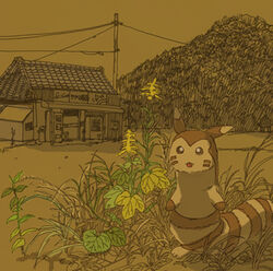  ambiguous_gender flower furret geboku generation_2_pokemon japan japanese_architecture landscape low_res nintendo plant pokemon pokemon_(species) rural solo store 