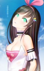  aqua_eyes azur_lane bad_id bad_pixiv_id bare_shoulders blue_sky breasts brown_hair cleavage cloud commentary_request day detached_collar detached_sleeves expressionless female frilled_sleeves frills hair_ornament hairband half-closed_eyes head_tilt kanzaki_muyu kizuna_ai kizuna_ai_(anniversary) kizuna_ai_inc. long_hair looking_at_viewer medium_breasts multicolored_hair pink_hair short_sleeves sky solo strapless streaked_hair swept_bangs translation_request two-tone_hair upper_body virtual_youtuber 