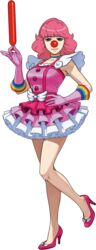  balloon breasts choker clown_nose dress geiru_toneido gloves gyakuten_saiban high_heels highres legs lips makeup pink_dress pink_hair pink_heels short_hair 