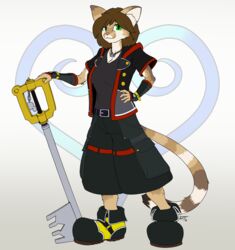  absurd_res big_breasts big_shoes breasts clothed clothing cosplay digital_media_(artwork) disney domestic_cat felid feline felis female fully_clothed helia_peppercats hi_res keyblade kingdom_hearts kingdom_hearts_3 looking_at_viewer mammal melee_weapon notrip solo sora_(kingdom_hearts) square_enix weapon 