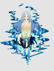  blue_eyes blue_hair commentary_request female gaa_(butsugen) ima_soko_ni_iru_boku jewelry lala-ru long_hair necklace pantyhose solo water 