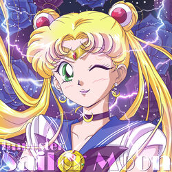  1boy alternate_color bishoujo_senshi_sailor_moon bishoujo_senshi_sailor_moon_(first_season) bishoujo_senshi_sailor_moon_crystal black_flower black_rose blonde_hair blue_sailor_collar bow brooch character_name choker circlet closed_mouth collarbone commentary_request cosplay crescent crescent_choker crescent_earrings crossdressing double_bun earrings eyeshadow flower green_eyes hair_bun hair_ornament hairpin highres jewelry lipstick long_hair looking_at_viewer makeup male_focus official_cosplay official_style one_eye_closed otoko_no_ko parted_bangs photoshop_(medium) purple_bow purple_choker purple_lips riccardo_bacci rose sailor_collar sailor_moon sailor_moon_(cosplay) sailor_senshi_uniform sparkle takahashi_akira_(style) twintails upper_body zoisite_(sailor_moon) 