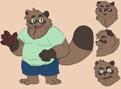  2019 3_toes andythetanuki andythetanuki_(character) anthro belly brown_body brown_fur canid canine clothing digital_media_(artwork) feet fur male mammal model_sheet moobs open_mouth overweight overweight_anthro overweight_male raccoon_dog simple_background solo tanuki toes 