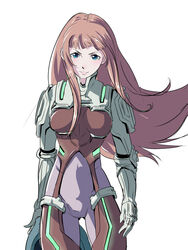  bodysuit breasts closed_mouth commentary_request female helmet highres ken_marinaris koda1ra long_hair looking_at_viewer pilot_suit pink_bodysuit pink_hair science_fiction simple_background solo standing very_long_hair white_background zone_of_the_enders zone_of_the_enders_2 