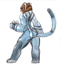  2019 4_fingers anthro ass claws clothed clothing digital_media_(artwork) dreamworks feet felid female fingers fur hair kung_fu_panda mammal master_tigress metroid multicolored_body multicolored_fur nintendo pantherine sabrotiger simple_background solo striped_body striped_fur stripes tiger toe_claws toes white_body white_fur zero_suit 