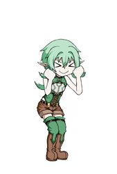  animated boots clothing elf enigma_(artist) female footwear goblin_slayer green_hair hair high_elf_archer_(goblin_slayer) humanoid humanoid_pointy_ears not_furry short_playtime simple_background smile solo 