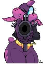  alpha_channel anthro bat blue_eyes female gun mammal one_eye_closed ranged_weapon simple_background solo sophie_slam tongue tongue_out transparent_background vimhomeless weapon 