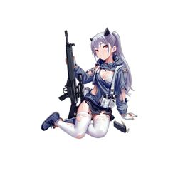  arm_support assault_rifle blush boots bra breasts bullet cartridge closed_mouth colored_shoe_soles commentary_request cross-laced_footwear female fkey full_body garter_straps girls&#039;_frontline gloves grey_hair gun h&amp;k_hk33 hk33_(girls&#039;_frontline) holding holding_gun holding_weapon jacket korean_commentary long_hair long_sleeves looking_at_viewer magazine_(weapon) official_art ponytail red_eyes rifle simple_background sitting small_breasts solo thighhighs torn_clothes torn_thighhighs underwear weapon white_background white_bra white_gloves white_thighhighs yokozuwari 