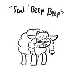  2019 asdfmovie beep_beep_i&#039;m_a_sheep bodily_fluids bovid caprine crying feral fur generation_8_pokemon hi_res humor mammal meme monochrome nintendo parody pokemon pokemon_(species) skribbleydoo solo tears text white_body white_fur white_wool wool_(fur) wooloo 