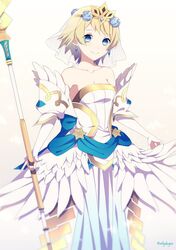  bad_id bad_twitter_id blonde_hair blue_eyes bride commentary crml_orng crown dress earrings feather_trim female fire_emblem fire_emblem_heroes fjorm_(bridal)_(fire_emblem) fjorm_(fire_emblem) flower hair_flower hair_ornament highres holding holding_staff jewelry short_hair simple_background solo staff strapless strapless_dress twitter_username veil wedding_dress white_background white_dress 