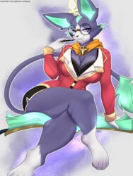  3:4 absurd_res anthro battle_principal_yuumi breasts clothed clothing digital_media_(artwork) domestic_cat eyewear felid feline felis female fully_clothed fur glasses hi_res league_of_legends mammal riot_games shaded skylosminkan solo tencent yuumi_(lol) 