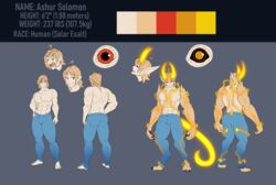  asian_mythology bottomwear clothing demon east_asian_mythology energy english_text exalted glowing hi_res human japanese_mythology kemono male mammal model_sheet mythology oni pants solo text undeadkitty13 yokai 