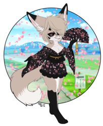  absurd_res alpha_channel anthro asian_clothing canid canine clothing cybernetics digitigrade east_asian_clothing female fennec_fox fox hi_res japan japanese_clothing kimono machine mammal multicolored_ears nanachi_hantomei red_eyes solo teeth true_fox two_tone_ears yarusenai 