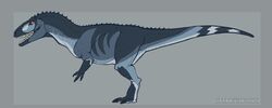  2018 3_fingers ambiguous_gender biped black_claws carcharodontosaurid carcharodontosaurus claws conditional_dnp digital_media_(artwork) digitigrade dinosaur extinct feet feral finger_claws fingers grey_background grey_body grey_face grey_feet grey_scales grey_tail halopromise jannarr long_tail monotone_body monotone_face monotone_feet monotone_scales monotone_tail open_mouth orange_eyes prehistoric_species reptile scales scalie sharp_teeth side_view simple_background snout solo tail teeth theropod toe_claws toes 