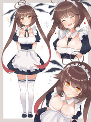  alternate_costume antenna_hair breasts brown_hair cla_(finesoda) closed_eyes closed_mouth commentary detached_collar enmaided female girls&#039;_frontline gradient_hair highres large_breasts long_hair looking_at_viewer m14_(girls&#039;_frontline) maid maid_headdress multicolored_hair multiple_views open_mouth photoshop_(medium) puffy_short_sleeves puffy_sleeves red_hair short_sleeves thighhighs twintails white_legwear 