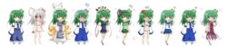  :d alternate_costume alternate_eye_color alternate_hair_color bikini black_hair blush brown_hair chibi commentary_request cosplay detached_sleeves female flower fox_tail frog_hair_ornament full_body green_hair hair_flower hair_ornament hair_ribbon hairband hands_in_opposite_sleeves hat hat_with_ears highres japanese_clothes kishin_sagume kishin_sagume_(cosplay) kochiya_sanae konpaku_youmu konpaku_youmu_(cosplay) long_hair miko multiple_tails multiple_views open_mouth osashin_(osada) ribbon rod_of_remorse school_uniform serafuku shiki_eiki shiki_eiki_(cosplay) smile snake_hair_ornament speech_bubble swimsuit tail touhou transparent_background variations white_bikini white_hair white_ribbon wide_image yakumo_ran yakumo_ran_(cosplay) yellow_eyes 