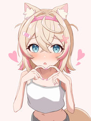  absurdres animal_ear_fluff animal_ears black_shorts blonde_hair blue_eyes blush dog_ears dog_girl dog_tail female flat_chest heart heart_hands highres hololive hololive_english looking_at_viewer medium_hair mococo_abyssgard multicolored_hair nail_polish navel nekomotowata open_mouth pink_hair pink_nails shirt shorts sidelocks solo streaked_hair tail two_side_up virtual_youtuber white_background white_shirt 