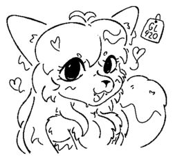  anthro averi_(fiddleafox) black_and_white canid canine dipstick_tail female female_anthro fox fur gloves_(marking) guzzlord420 hair heart_symbol looking_at_viewer low_res mammal markings monochrome red_fox signature simple_background solo tail tail_markings true_fox 