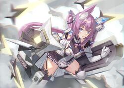  animal_ear_fluff animal_ears black_dress blue_eyes blurry boots braid breasts closed_mouth commentary_request dress elbow_gloves female gloves guild_cq highres long_hair looking_at_viewer mecha_musume medium_breasts natori_youkai pleated_dress pointing purple_hair quon_tama side_braids sidelocks smile solo thigh_boots twin_braids twintails very_long_hair virtual_youtuber white_footwear white_gloves 