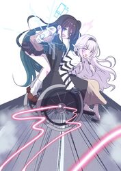  2girls absurdly_long_hair accelerator_(toaru_majutsu_no_index) accelerator_(toaru_majutsu_no_index)_(cosplay) aiming aiming_at_viewer akira_(manga) akira_slide aris_(blue_archive) ass black_hair black_hairband blue_archive blue_eyes blue_halo blush brown_sweater_vest coin commentary_request cosplay drifting electricity electrokinesis giorgio_(yo_sumire_sola1) grey_hair hair_tubes hairband halo highres himari_(blue_archive) holding holding_coin incoming_attack long_hair misaka_mikoto misaka_mikoto_(cosplay) multiple_girls open_mouth parody pink_halo pointy_ears psychic purple_eyes railgun_(misaka_mikoto) scene_reference school_uniform smile summer_uniform sweater_vest toaru_kagaku_no_railgun toaru_majutsu_no_index toaru_majutsu_no_index:_endymion_no_kiseki tokiwadai_school_uniform very_long_hair wheelchair 