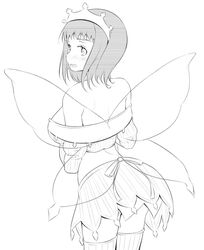  ass bare_shoulders blush breasts butterfly_wings commentary_request cowboy_shot female from_behind great_spirit_revealing_maid_costume greyscale insect_wings itsuwa looking_at_viewer medium_breasts medium_hair midriff miniskirt monochrome multiple_wings nose_blush open_mouth revealing_clothes shin_(highest1192) short_bangs simple_background skirt solo standing thighhighs toaru_majutsu_no_index toaru_majutsu_no_index:_old_testament transparent_wings wavy_mouth white_background wings zettai_ryouiki 