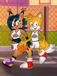  absurd_res animal_humanoid anthro archie_comics ass ball basketball basketball_(ball) basketball_clothing basketball_court basketball_hoop basketball_jersey basketball_shorts basketball_uniform big_breasts big_butt black_hair bottomwear breasts brown_body brown_fur canid canine clothed clothing digital_creature digital_media_(artwork) dribbling duo english_text fangs felid feline female footwear fox fur green_eyes hair hi_res humanoid jogging looking_at_viewer lynx male male/female mammal mammal_humanoid nicole_the_lynx open_mouth outside pants running sega shirt shoes shorts smile sneakers sonic_the_hedgehog_(archie) sonic_the_hedgehog_(comics) sonic_the_hedgehog_(series) space_jam sportswear sunset tail tails teeth text tongue topwear tune_squad_outfit tune_squad_outfit_(1996) tunesquad uniform warner_brothers weebmochi69 yaboiskywardmochi1998 