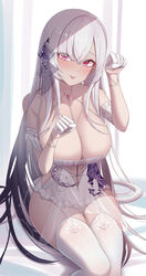  :p bare_shoulders black_hair blush breasts can_zhu cleavage constellation_print crossed_bangs dress earendel_(jishenkong_jihua) female frilled_dress frills garter_straps gloves gradient_hair grey_hair hair_ornament half_gloves halter_dress halterneck highres jishenkong_jihua large_breasts long_hair looking_at_viewer microdress multi-strapped_dress multicolored_hair nose_blush paw_pose pink_eyes revealing_clothes sitting sleeveless sleeveless_dress smile solo starry_sky_print thighhighs tongue tongue_out very_long_hair virtual_youtuber white_dress white_gloves white_hair white_thighhighs 