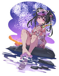  absurdres aerial_fireworks barefoot blue_sky blush closed_mouth commission dutch_angle eyelashes feet female fireworks food foot_focus fruit full_body gradient_sky hair_ornament hair_ribbon highres holding indie_virtual_youtuber japanese_clothes kimono kiwi_(fruit) legs long_hair long_sleeves looking_at_viewer mask mask_on_head nail_polish night night_sky on_rock outdoors pink_eyes pink_kimono pink_nails pixiv_commission purple_sky reikira ribbon rock sitting sky smile smug soaking_feet solo spread_toes toenail_polish toenails toes two-tone_kimono ushiki_yoshitaka virtual_youtuber water white_kimono white_ribbon yukata 