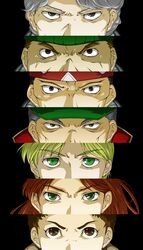  alfred_izuruha andy_strauss bernard_wiseman black_hair blonde_hair brown_eyes brown_hair christina_mackenzie gabriel_garcia green_eyes grey_hair gundam gundam_0080 hat headband hunabushi mikhail_kaminsky red_hair silver_hair steiner_hardy 