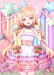  blonde_hair blush brown_eyes commentary_request female flower futaba_anzu hair_flower hair_ornament idolmaster idolmaster_cinderella_girls long_hair looking_at_viewer open_mouth saltycaramel smile solo twintails very_long_hair 