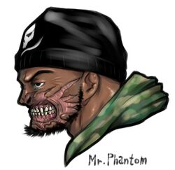  1boy beanie beard commentary_request cynthia_the_mission dark-skinned_male dark_skin facial_hair goatee hat hood hood_down hoodie male_focus mr._phantom oso_(toolate) portrait scar solo teeth 