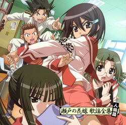  iinchou mikawa_kai sarutobi_hideyoshi seifuku seto_no_hanayome shiranui_akeno zenigata_mawari 