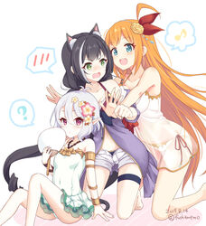  3girls :d ? ahoge animal_ear_fluff animal_ears armlet ass bad_id bad_pixiv_id bare_arms bare_legs bare_shoulders barefoot bikini black_hair blue_bikini blue_eyes blush bracelet breasts casual_one-piece_swimsuit cat_ears cat_girl cat_tail collarbone commentary_request covered_navel dated eighth_note elf extra_ears flower fuusha green_eyes hair_between_eyes hair_flower hair_ornament halterneck hand_fan holding holding_fan hug jewelry karyl_(princess_connect!) karyl_(summer)_(princess_connect!) kneeling kokkoro_(princess_connect!) kokkoro_(summer)_(princess_connect!) large_breasts long_hair looking_at_viewer medium_breasts multicolored_hair multiple_girls musical_note navel nose_blush one-piece_swimsuit open_fly open_mouth orange_hair paper_fan pecorine_(princess_connect!) pecorine_(summer)_(princess_connect!) pink_eyes pointy_ears princess_connect! rose see-through short_shorts shorts side-tie_bikini_bottom sidelocks sitting smile spoken_blush spoken_musical_note spoken_question_mark streaked_hair swimsuit tail thigh_strap thighs twitter_username uchiwa very_long_hair white_bikini white_hair white_one-piece_swimsuit white_shorts yellow_flower 